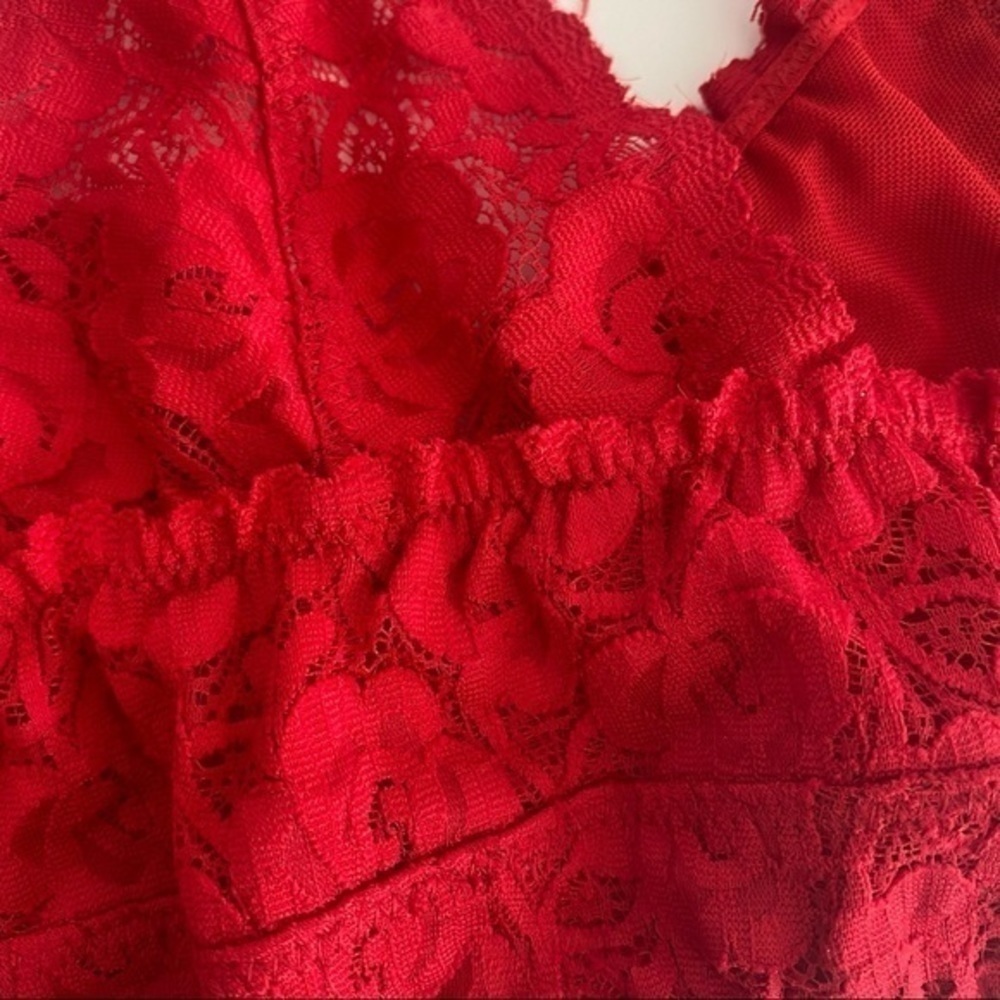 Mod Red Lace Patchwork Cross Crop Top Summer Danc… - image 5